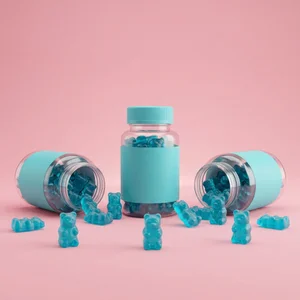Playful blue gummy bear jars