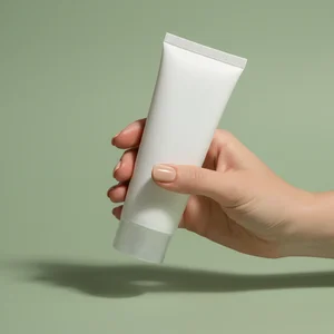 Skincare tube on green