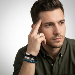 Styled men's jewelry on model