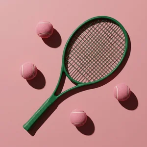 Playful tennis racket & balls