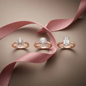 Elegant rose gold rings on ribbon