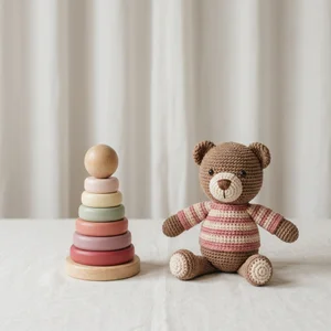 Cozy baby toys on fabric