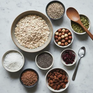 Healthy grains & seeds flat lay