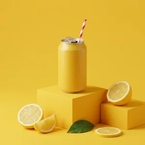 Fresh lemon soda on yellow pedestals