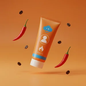 Spicy skincare tube on orange