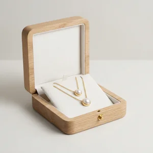 Elegant pearl necklace in wooden box
