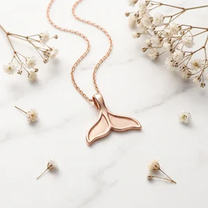 Elegant whale tail necklace on marble