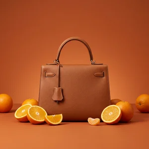 Vibrant orange handbag with citrus