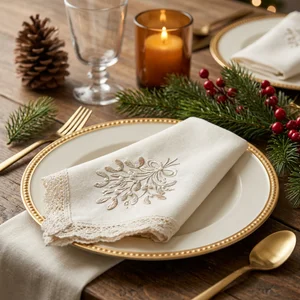 Christmas mistletoe linen napkin