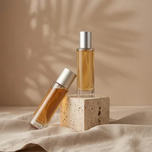 Natural serum bottles on stone