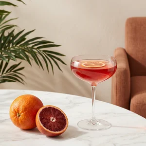 Blood orange cocktail on marble