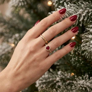 Festive rings on snowy branch