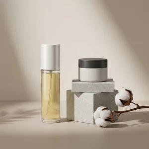 Minimalist skincare on concrete