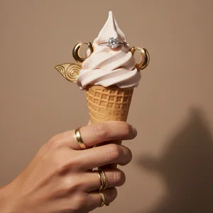 Elegant ice cream with gold rings