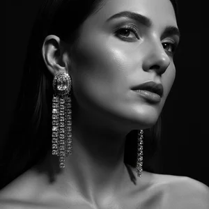 Dazzling diamond earrings on model