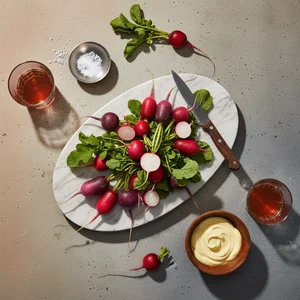 Fresh radishes and dips