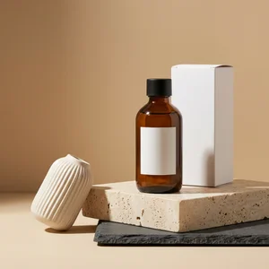 Modern skincare on travertine
