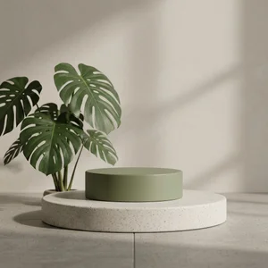 Minimalist concrete podium with Monstera