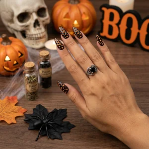 Spooky Dotted Stiletto Nails