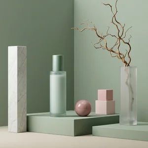 Minimalist mint skincare display