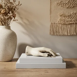 Artisanal decor on stacked books