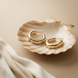 Gold hoops in a seashell