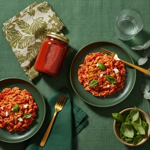 Vibrant pasta and soda