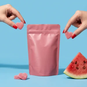 Playful watermelon gummy pouch