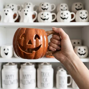 Halloween pumpkin mug styled shot