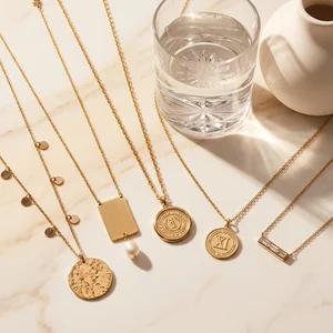 Gold necklaces on marble