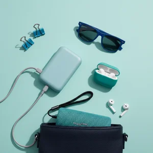 Modern tech accessories flat lay
