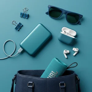 Tech essentials on teal