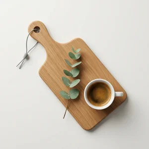 Minimalist coffee on wood board
