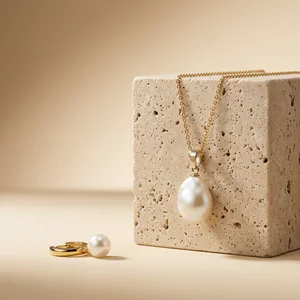 Elegant pearl jewelry on travertine