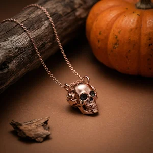 Rose gold skull pendant for autumn