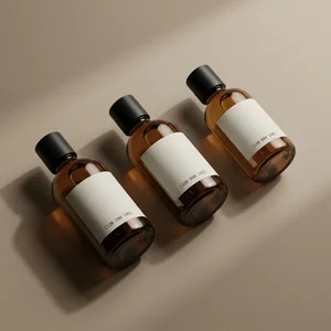 Minimalist amber bottles with shadows