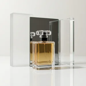Luxury perfume on reflective surface