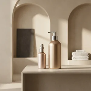 Luxury gold bottles on stone
