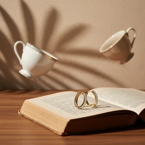 Cozy morning read flat lay