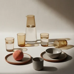 Warm minimal dining arrangement