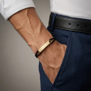 Men's gold and leather bracelet