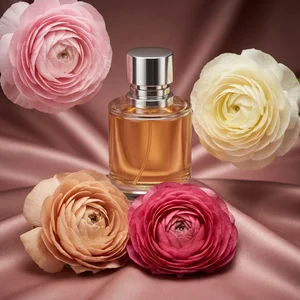 Elegant perfume on pink silk