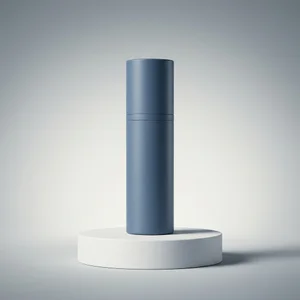 Minimalist gray cosmetic bottle on podium