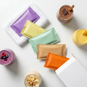 Colorful smoothie pouches flat lay