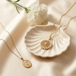 Elegant gold jewelry on satin