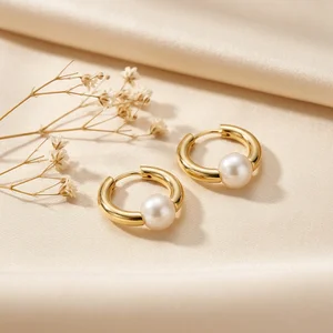 Elegant pearl hoop earrings sale