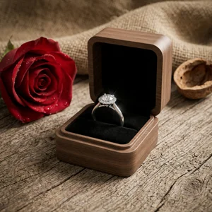Diamond ring in rustic wooden box