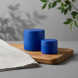 Natural wood and blue bottles