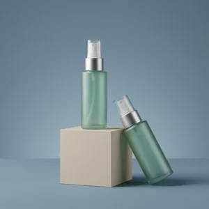 Modern skincare bottles on pedestal