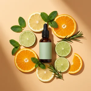 Citrus serum flat lay
